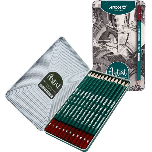 ست مداد طراحی آرتیست آریا طرح جعبه فلزی