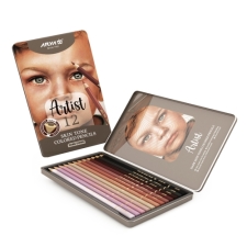 مدادرنگی 12 رنگ جعبه فلزی تخت پوست تیره آریا آرتیست
